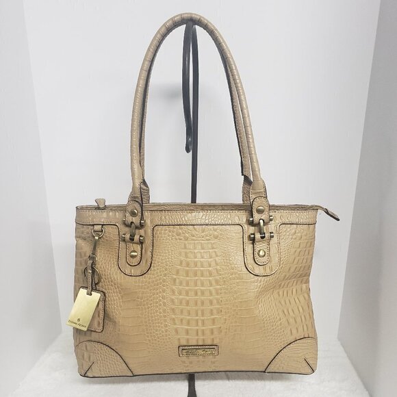 Etienne Aigner Tan Croc Embossed Leather Shoulder Tote Bag - Picture 16 of 16